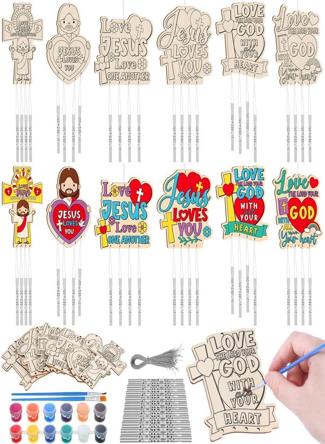 Silipull 24 Sets Religiou Valentines Crafts for Kids Christian Jesus Loves You Wind Chimes Make Your Own DIY Hanging Wooden Wind Chimes Ornaments for Valentines Christian Party Decoration - Image 1